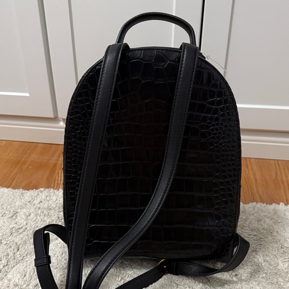 NWOT Tory Burch Black Croc-Embossed Mini Backpack with Gold Details